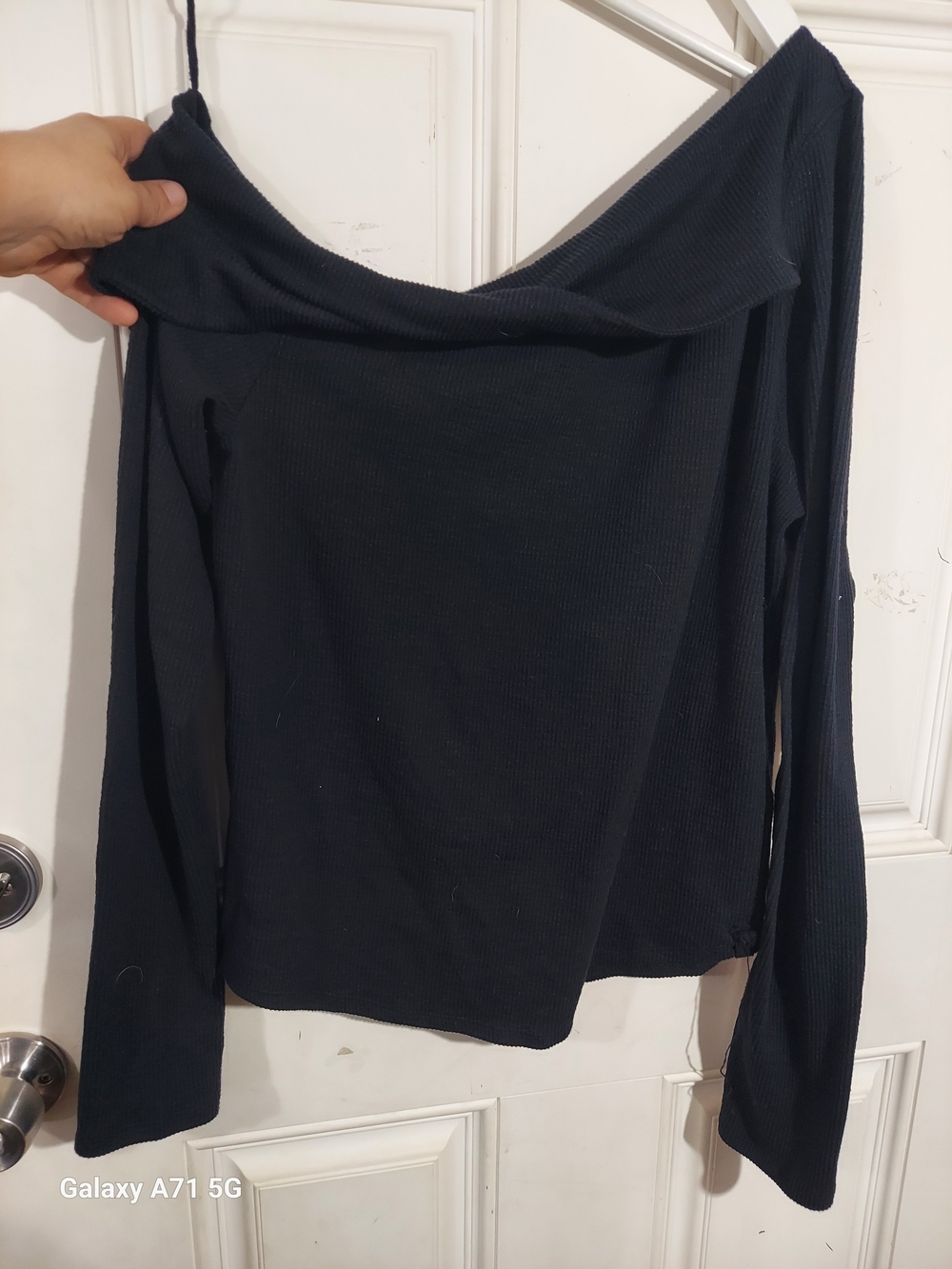 We The Free People Snowbunny Iris Twist Front Off Shoulder Ribbed Top Black XL